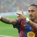 البرازيلي رافينيا مهاجم برشلونة خلال مباراة مع الفريق